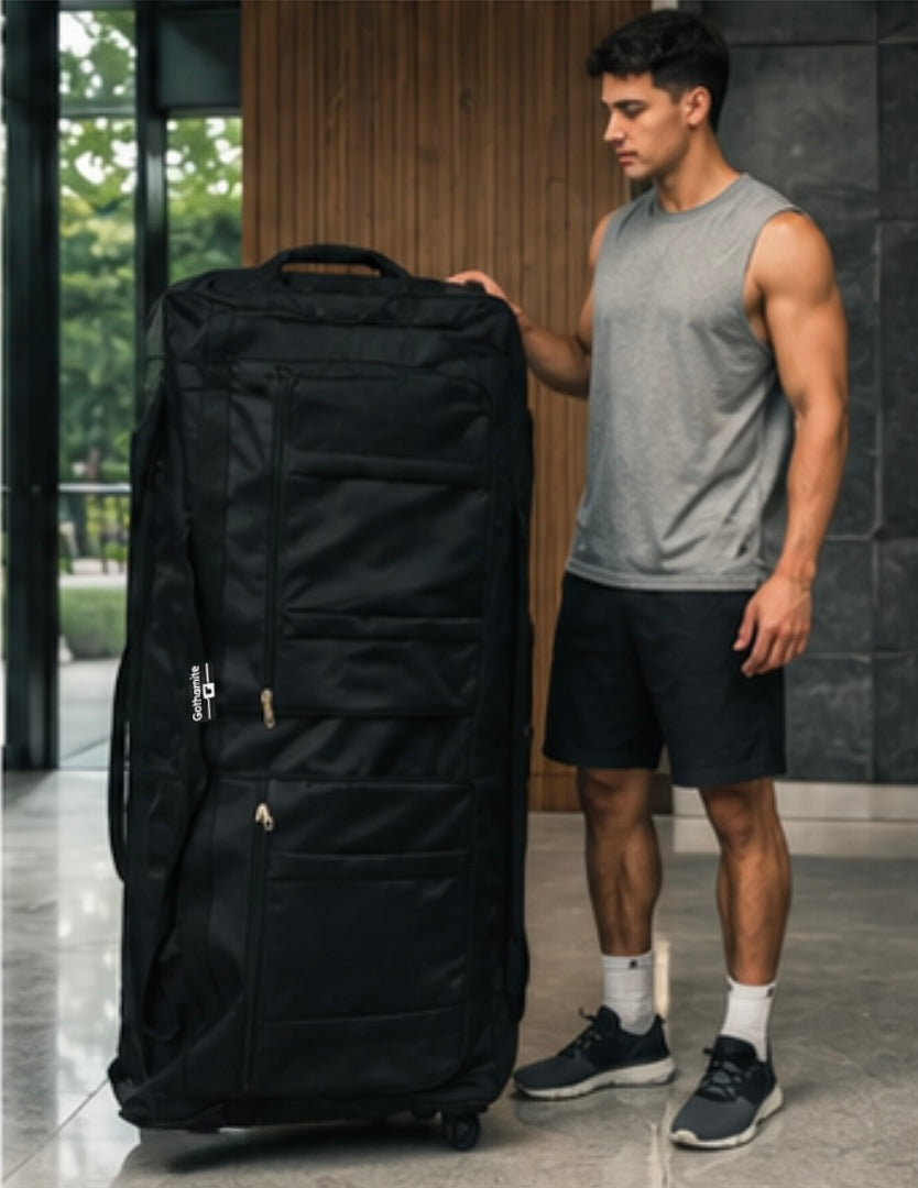 Gothamite 46 Inch Rolling Duffle Bag With Wheels - Christmas Tree Bag, Bottom Wheeled Oversized Travel Luggage Heavy Duty Duffle Bag for Military Bag, Sports Equipment Bag