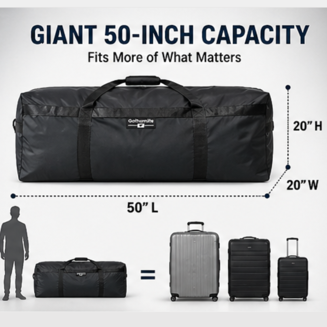 Gothamite 50-inch Duffel Bag Cargo Travel Oversize Hockey Sports Duffle, Black, XL